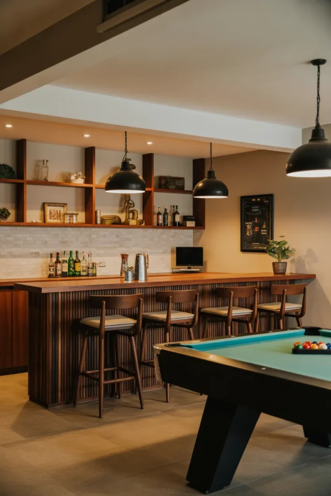 Basement Bar with a Pool Table