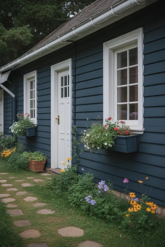  Cottage in Deep Blue with Flower Boxes