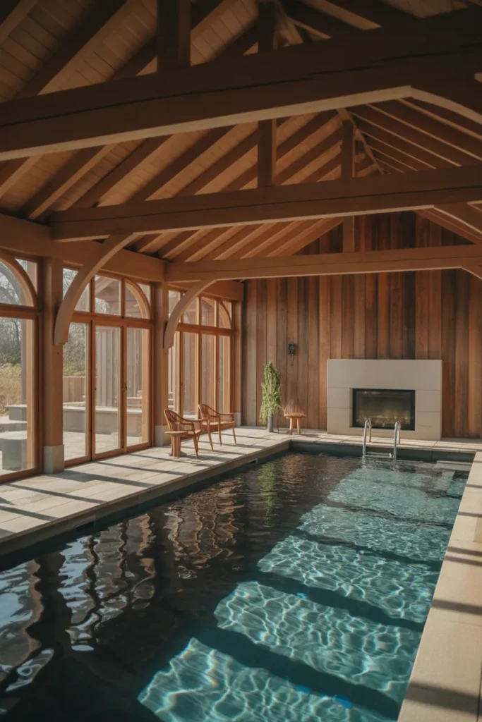 Cozy Indoor Pool with Wooden Accents