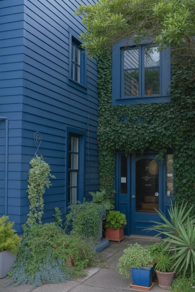 Dark Blue with Greenery Accents