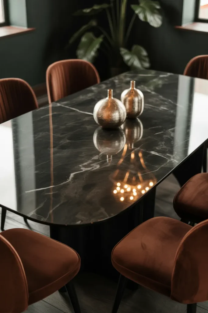 Dark Marble Dining Table Elegance