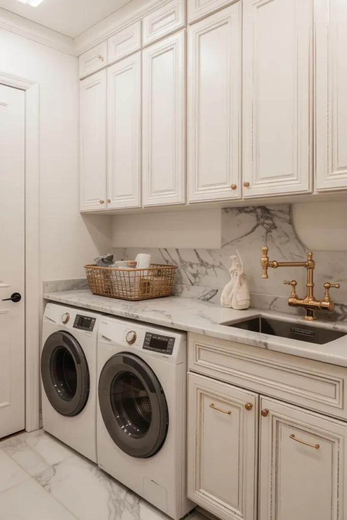 Elegant Laundry Room with Marble Countertops
