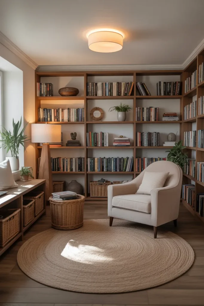 Home Library Basement with Reading Nooks