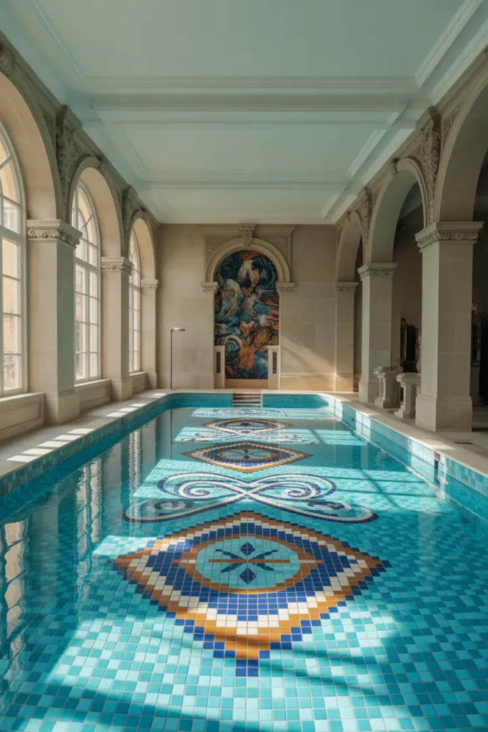  Indoor Pool with Mosaic Tile Accents