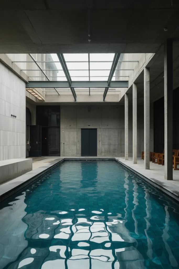 Industrial-Chic Indoor Pool with Concrete Walls
