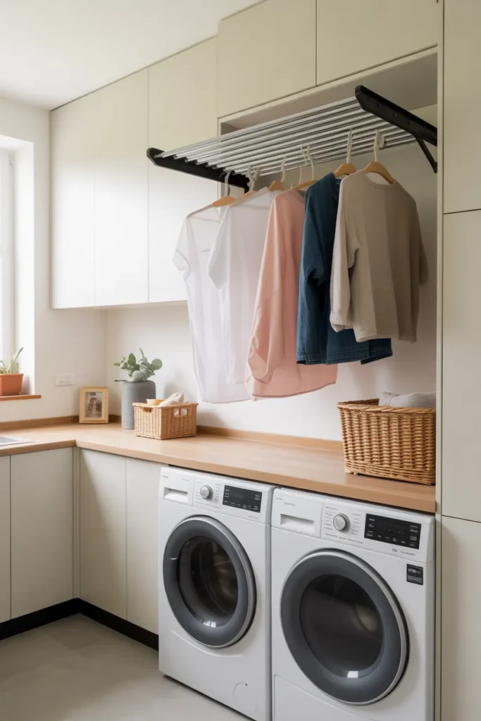 Laundry Room with Built-In Drying Rack