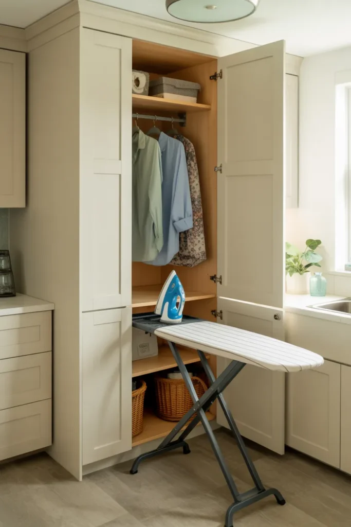 Laundry Room with Built-In Ironing Station