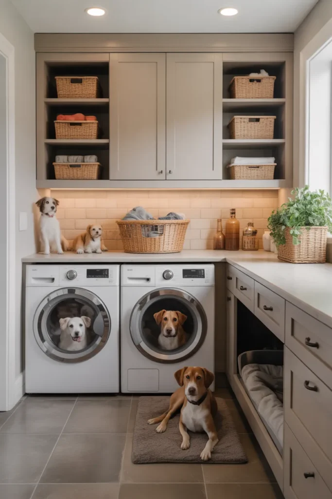 Laundry Room with Built-In Pet Station