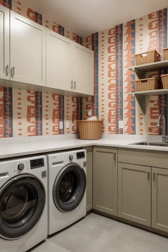 Laundry Room with Statement Wallpaper