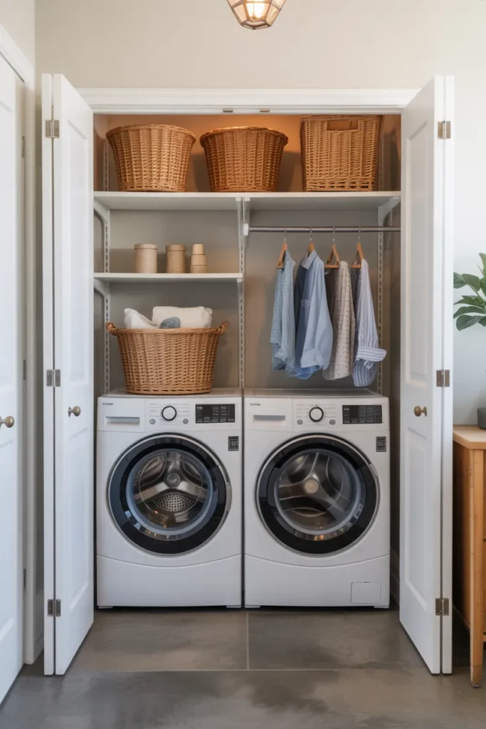 Small Laundry Closet with Hidden Doors