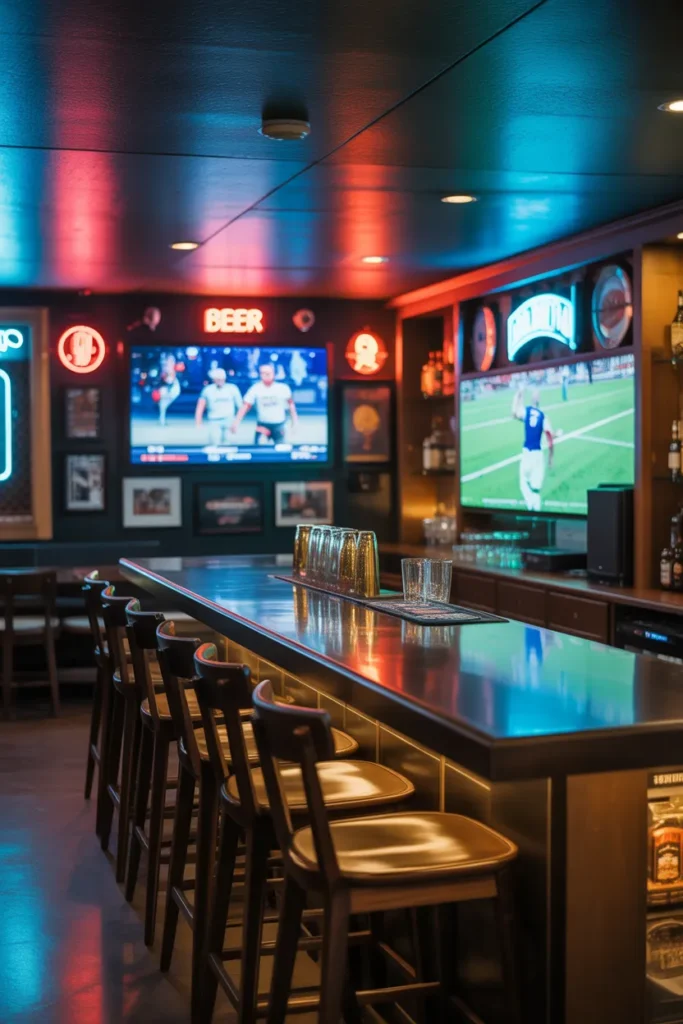 Sports-Inspired Basement Bar