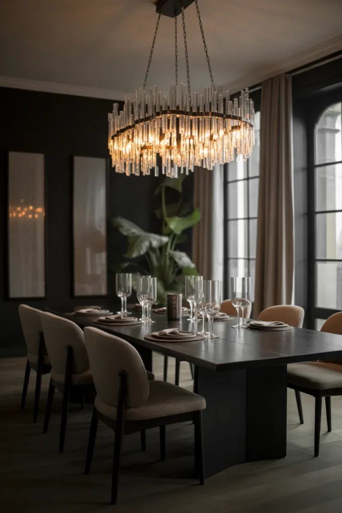 Statement Chandelier Over a Dark Table