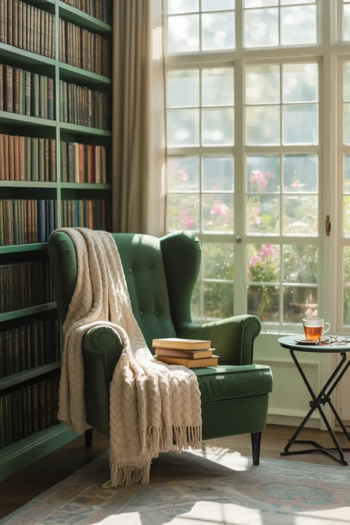 Sunroom with Built-In Bookshelves