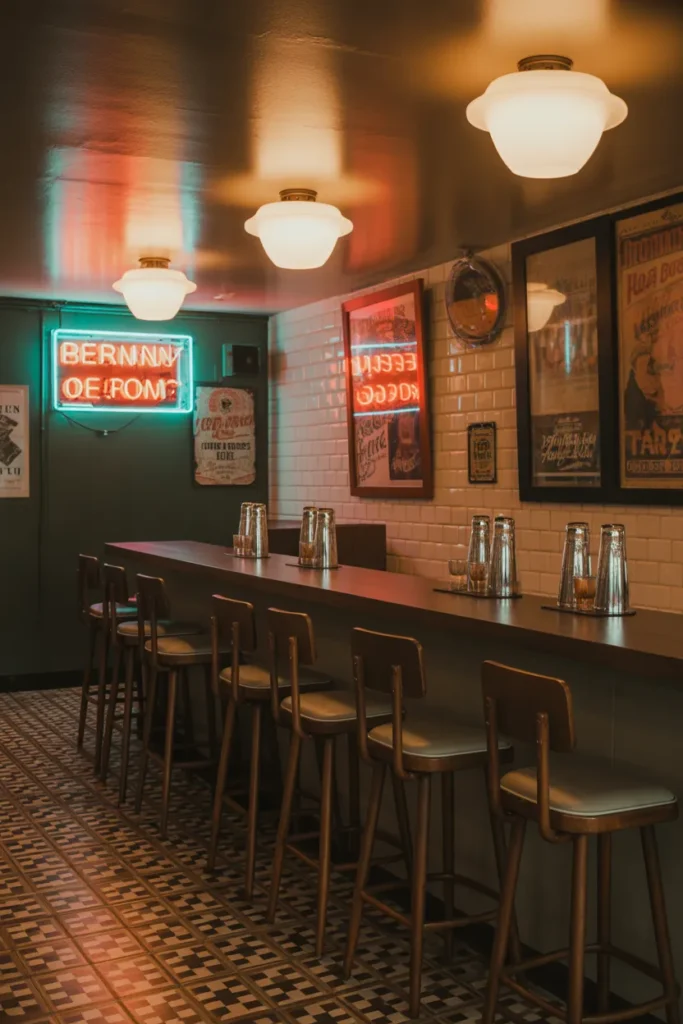 Vintage-Inspired Basement Bar
