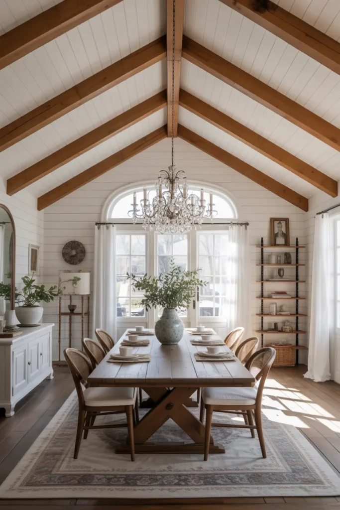 Farmhouse Dining with Statement Ceiling