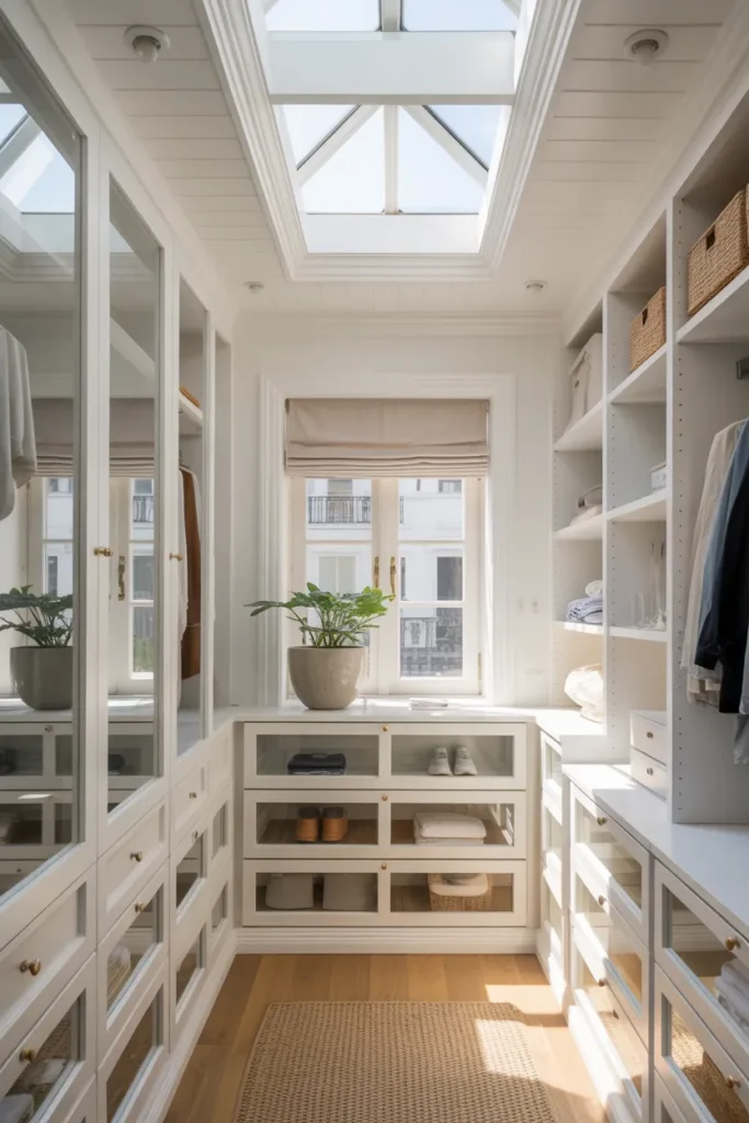 All-White Walk-In Closet with Natural Light