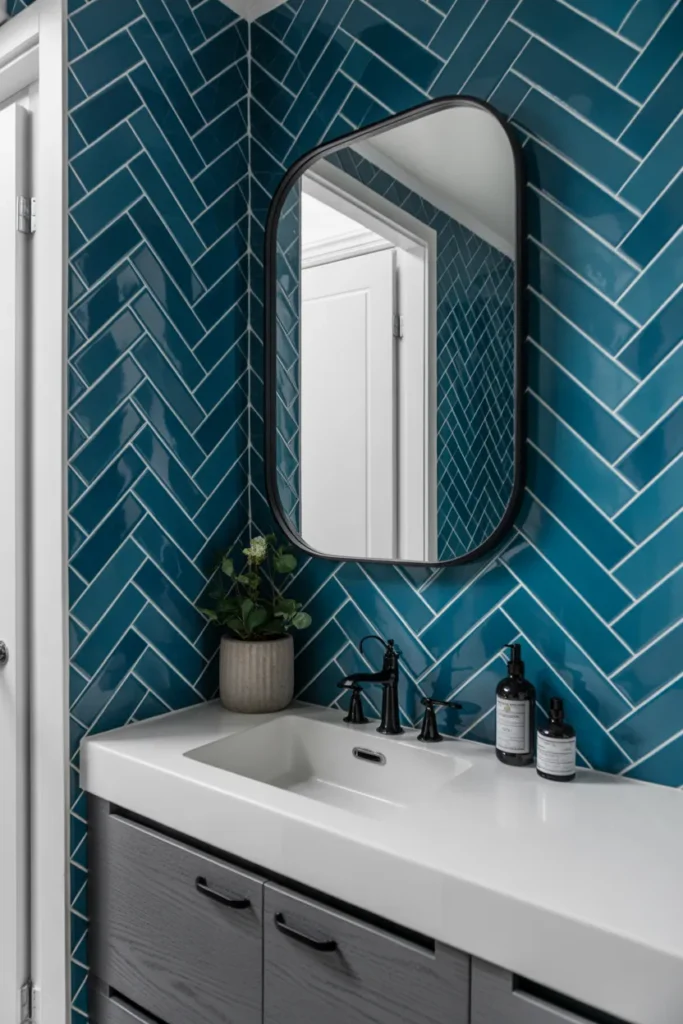 Blue Herringbone Tile for a Dynamic Look