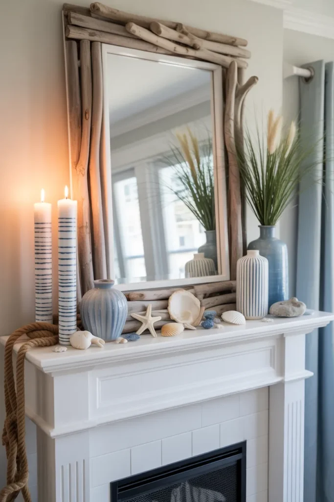 Coastal Blue Mantel with Nautical Stripes