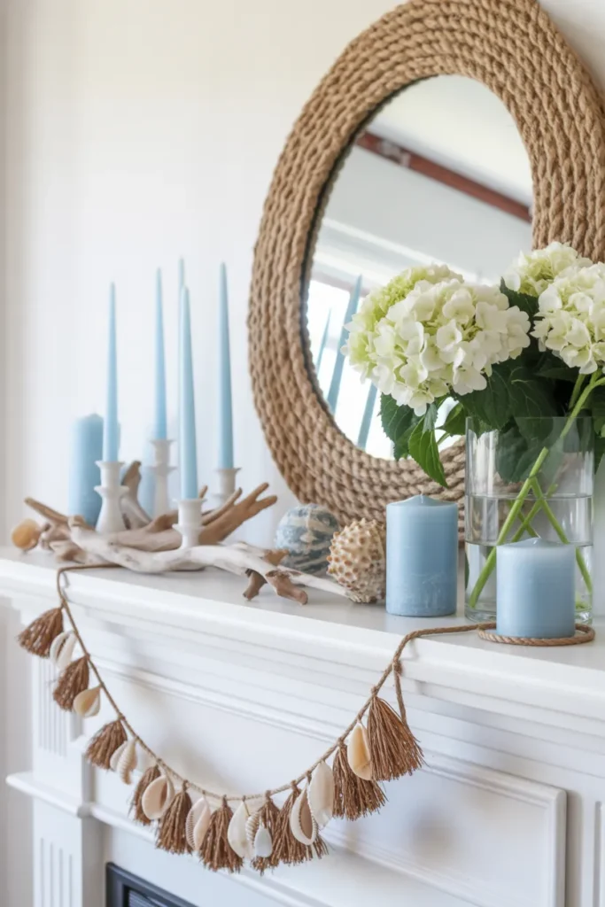 Coastal Chic Mantel with Seashell Accents