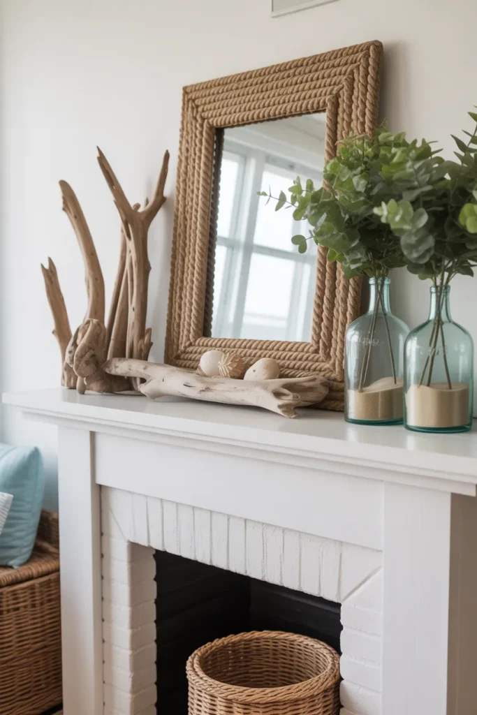 Coastal Cottage Mantel with Driftwood Details