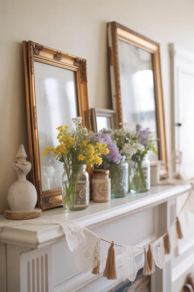 Country Cottage Mantel with Wildflowers