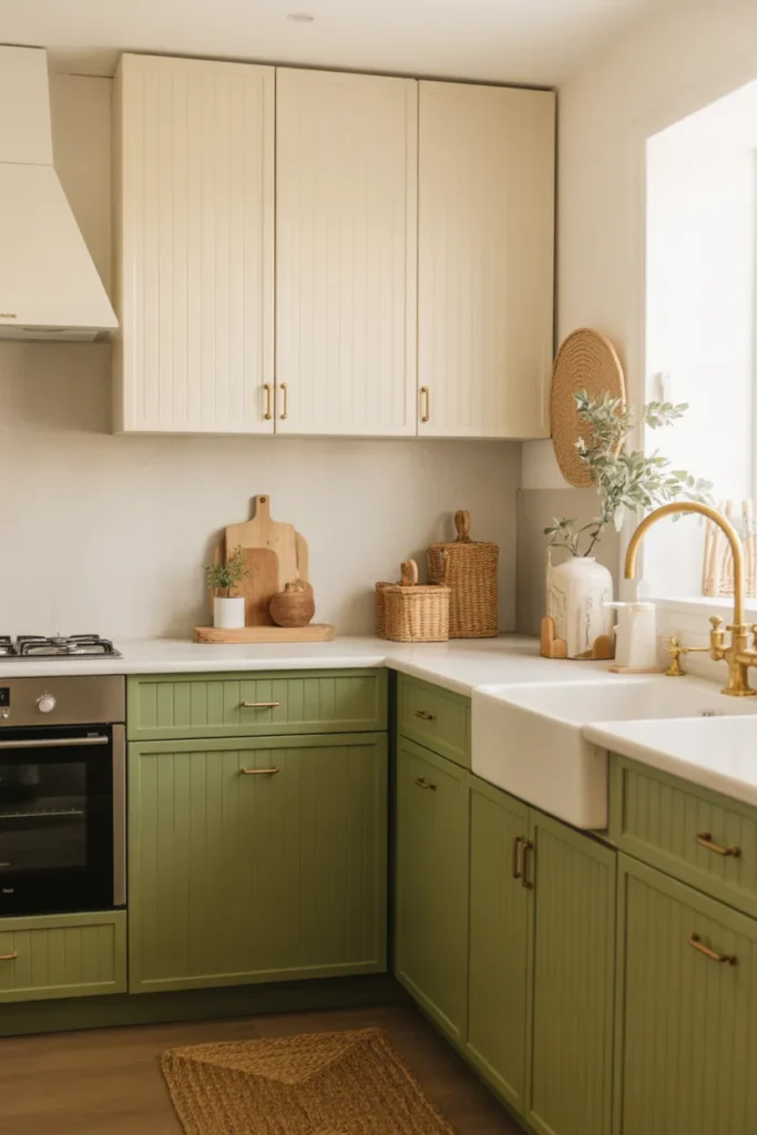 Cream and Olive Green Cabinets for Earthy Elegance