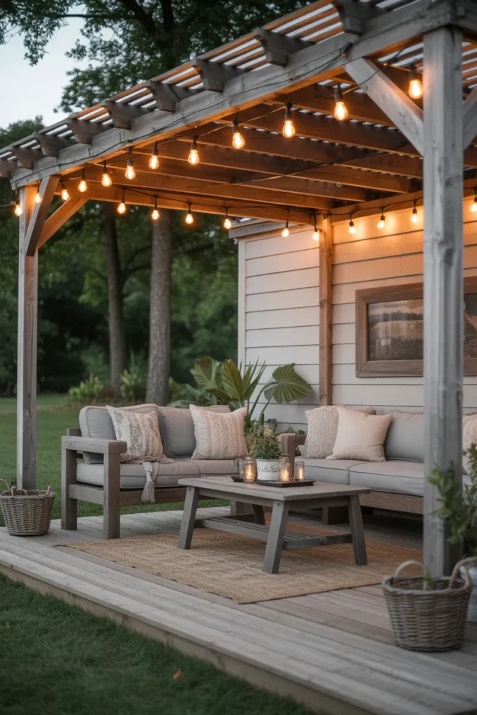 Farmhouse Pergola with String Lights