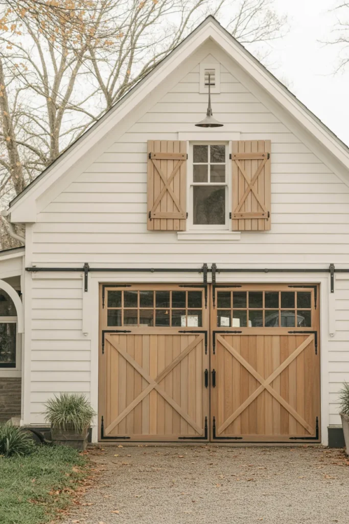   Farmhouse with Barn-Style Garage Doors