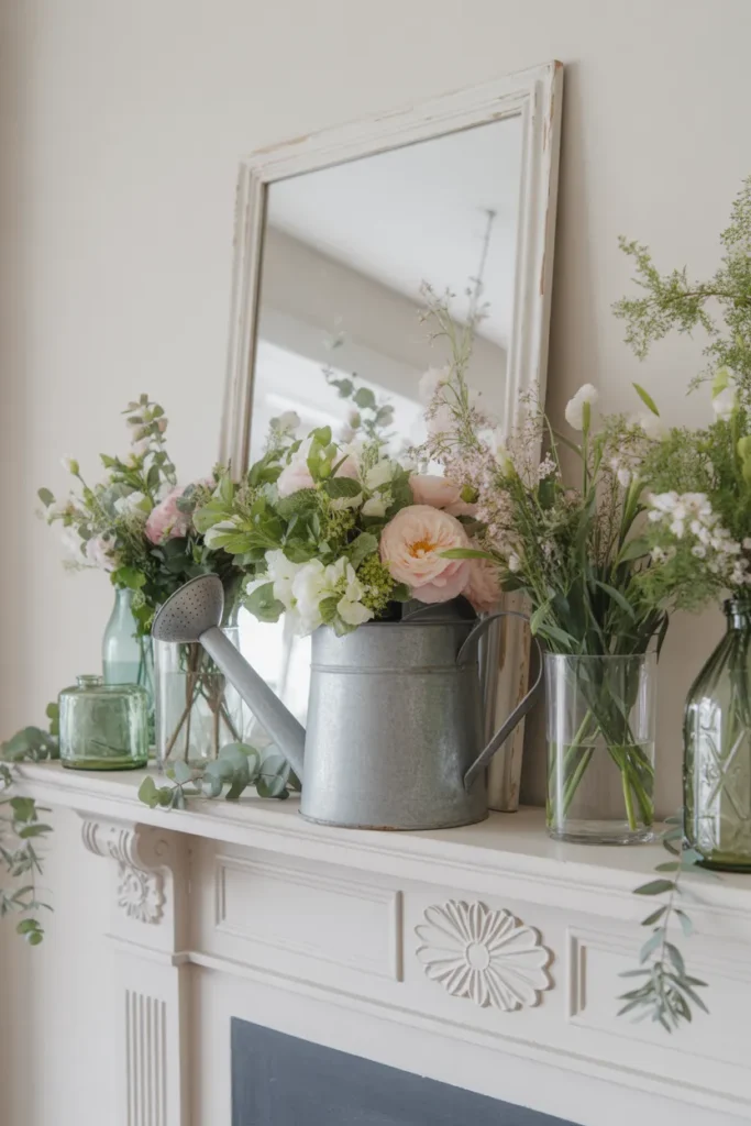 Garden-Inspired Mantel with Fresh Florals