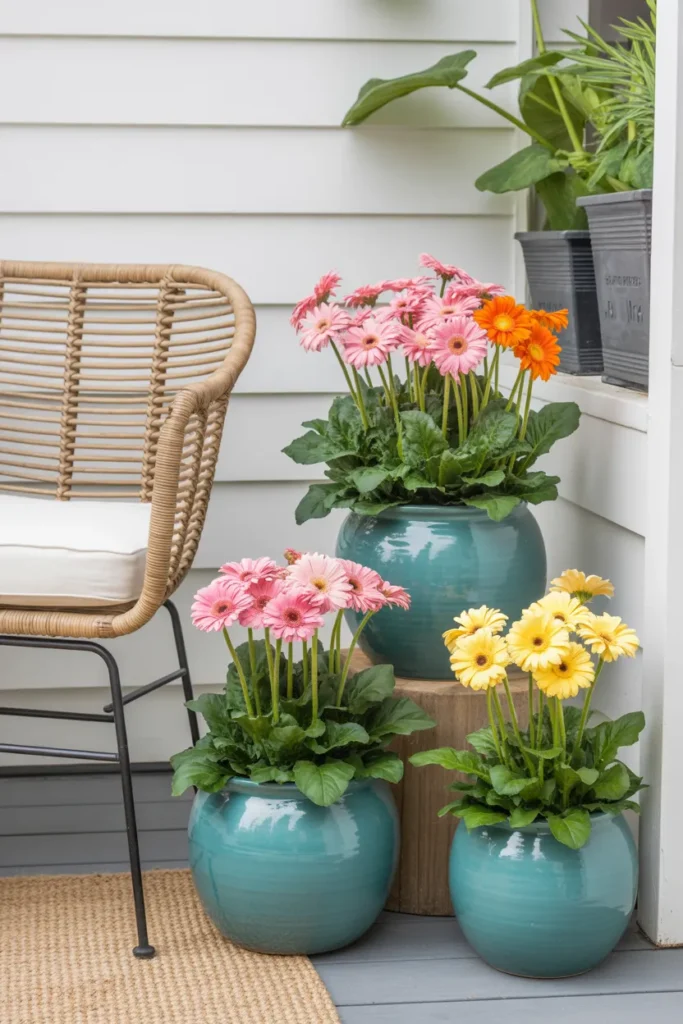Gerbera Daisies in Bright Pots