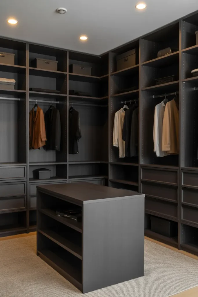 Minimalist Black Walk-In Closet Design