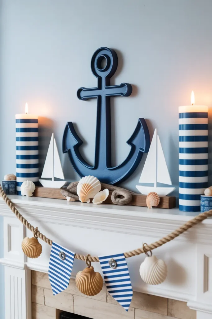 Nautical-Inspired Mantel with Anchors & Rope