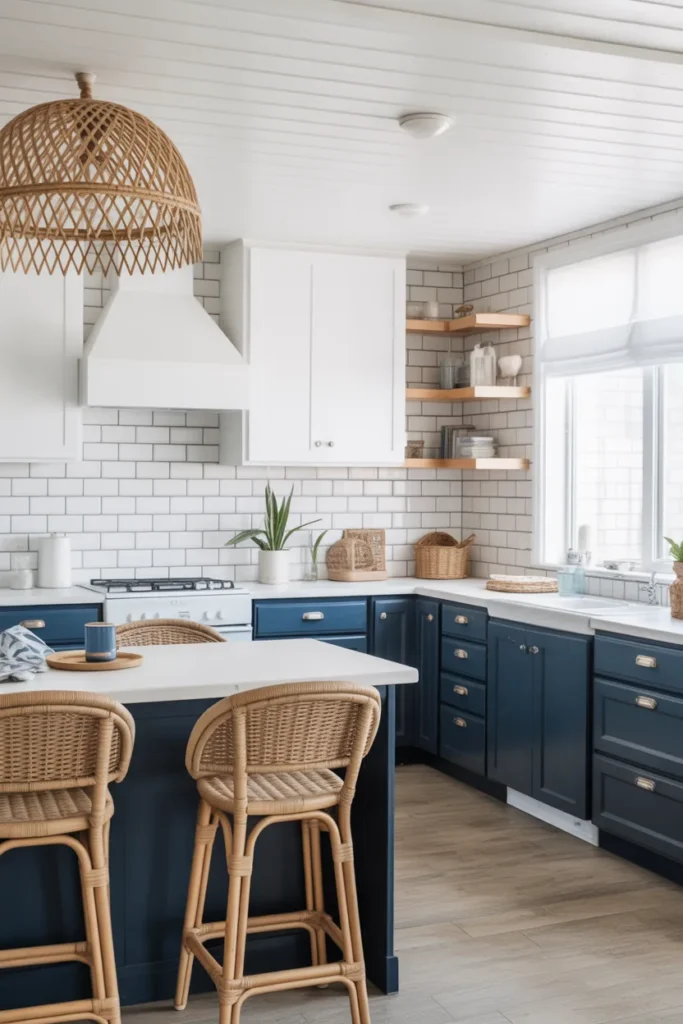 Navy Blue and White Cabinets for Coastal Charm