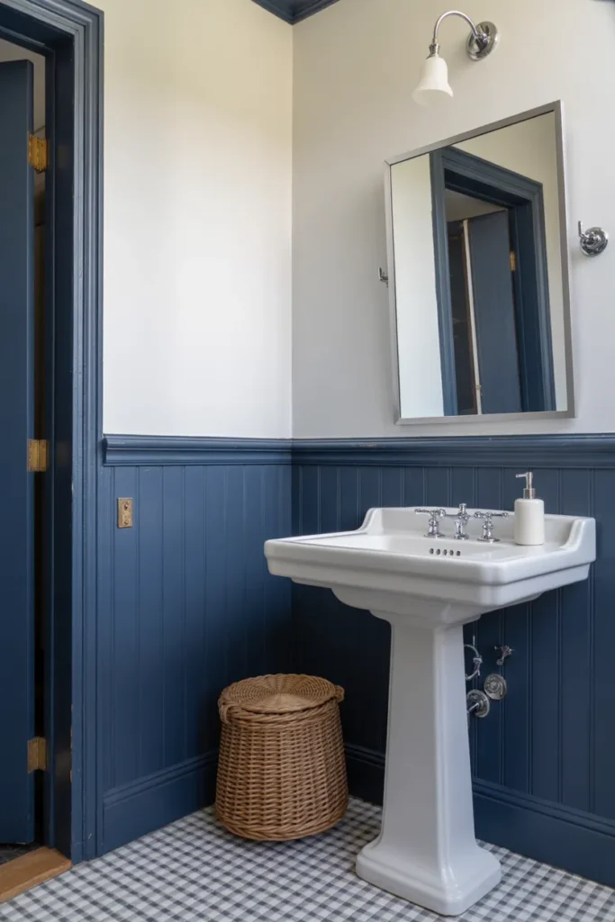 Navy Paneling with White Fixtures