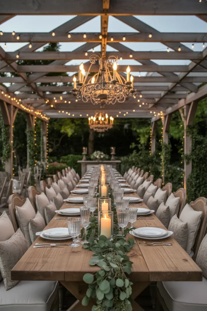 Outdoor Dining Gazebo with String Lights
