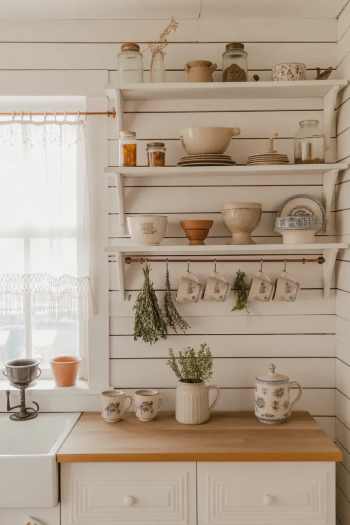 Rustic Open Shelves with Vintage Charm