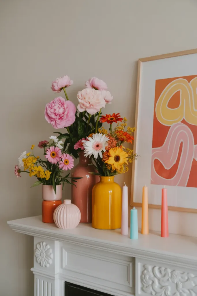 Vibrant Floral Mantel with Color Pops