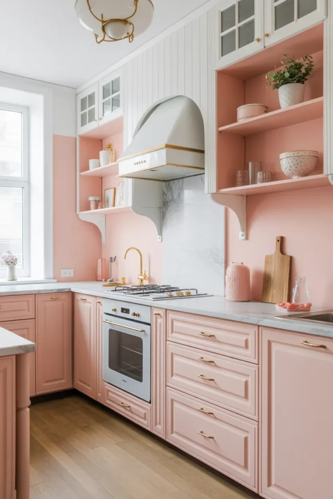 White and Blush Cabinets for Soft Femininity