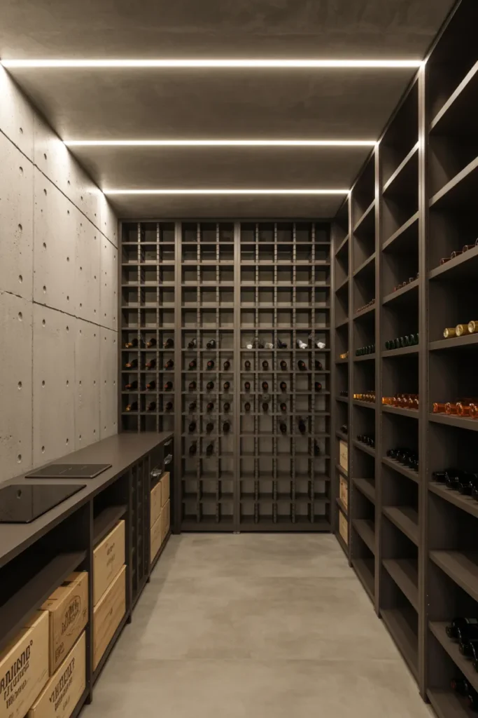 Wine Cellar with Concrete and Steel Accents