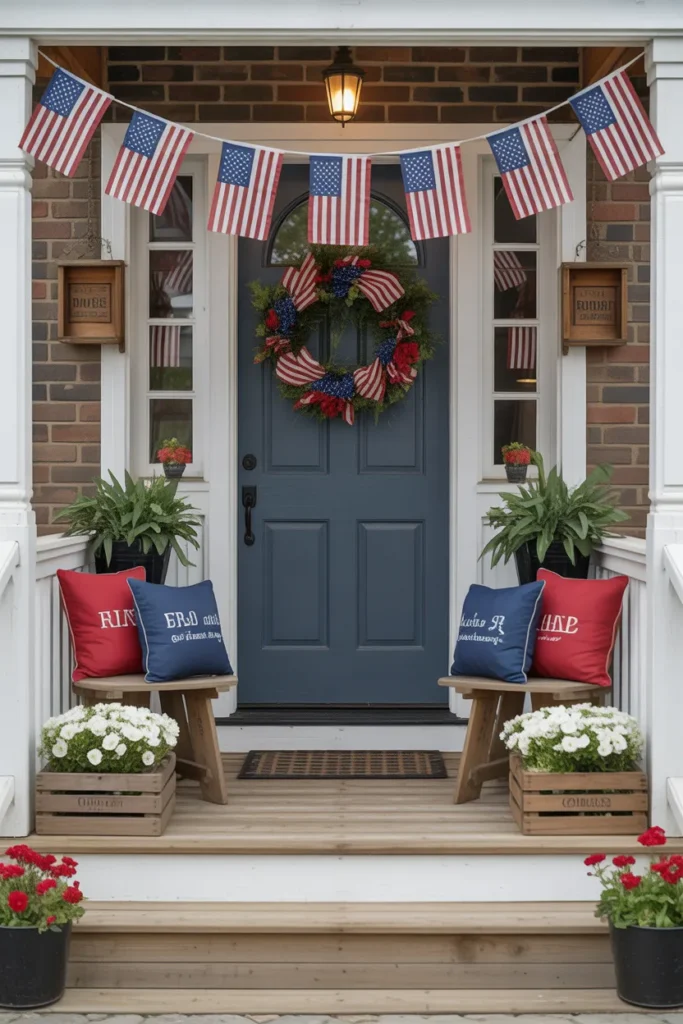 Festive Front Porch with Flag Accents
