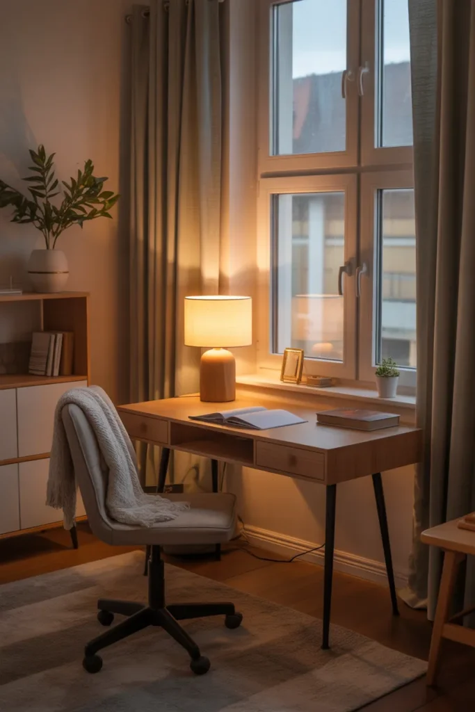 Warm Lighting with Minimalist Desk Setup