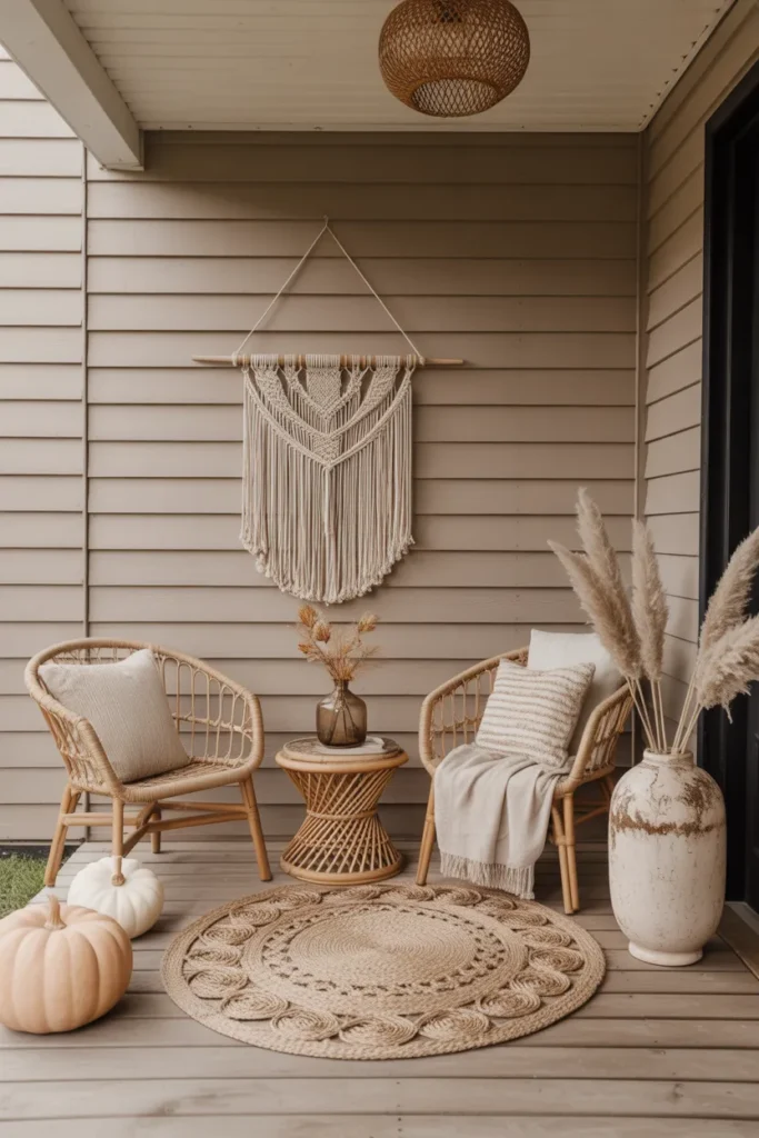 Boho Fall Porch with Woven Textures
