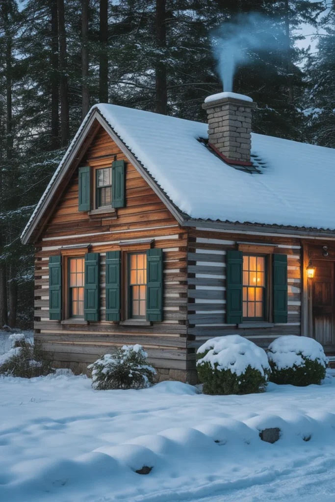 Vintage Cabin with Green Shutters