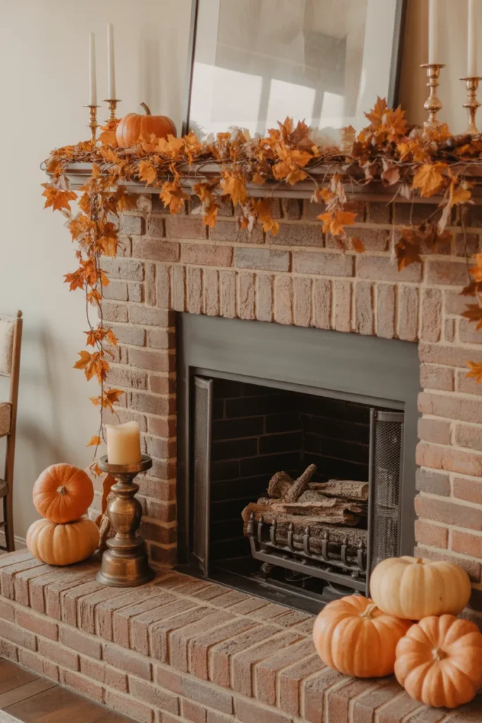 Classic Autumn Mantel with Orange and Bronze Hues