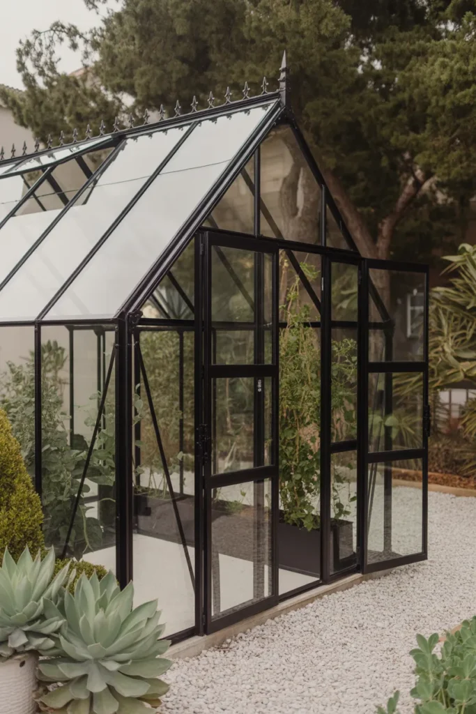  Greenhouse with Black Framing and Modern Contrast