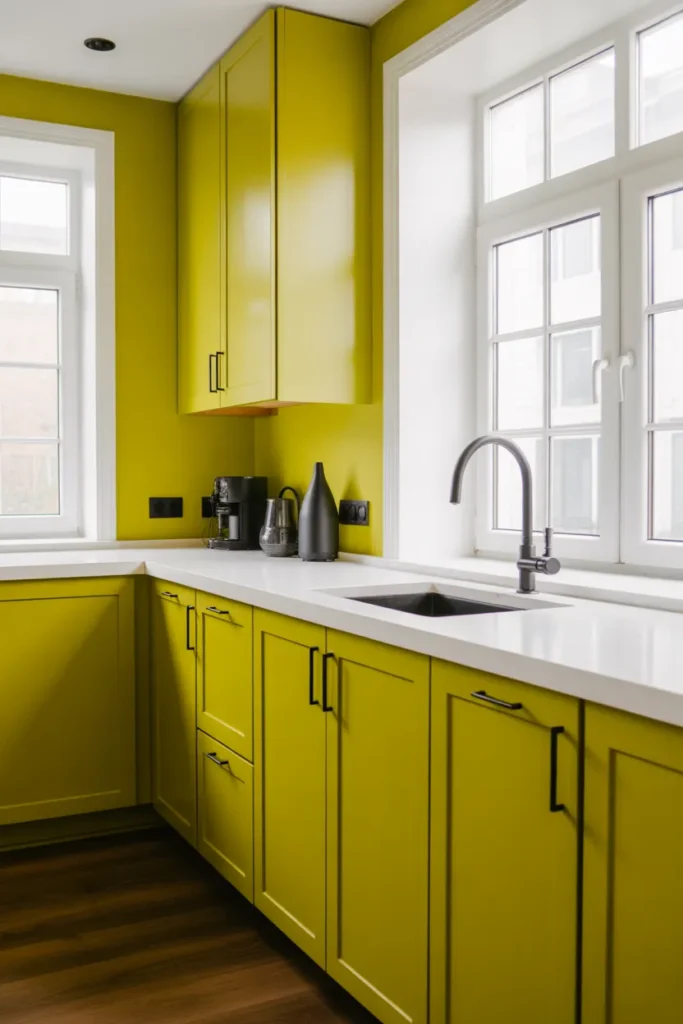 Chartreuse Cabinets for a Modern Pop
