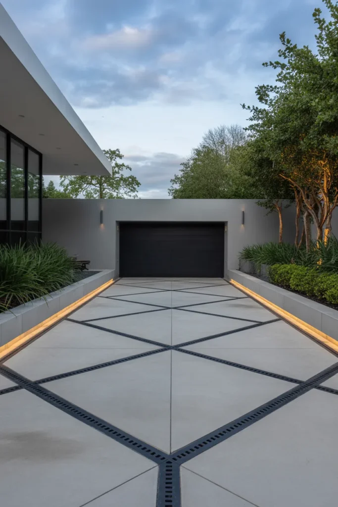 Concrete Driveway with Geometric Lines
