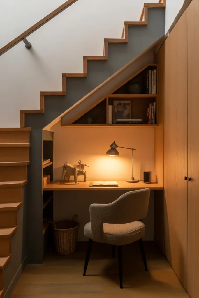 Cozy Study Setup Under the Stairs