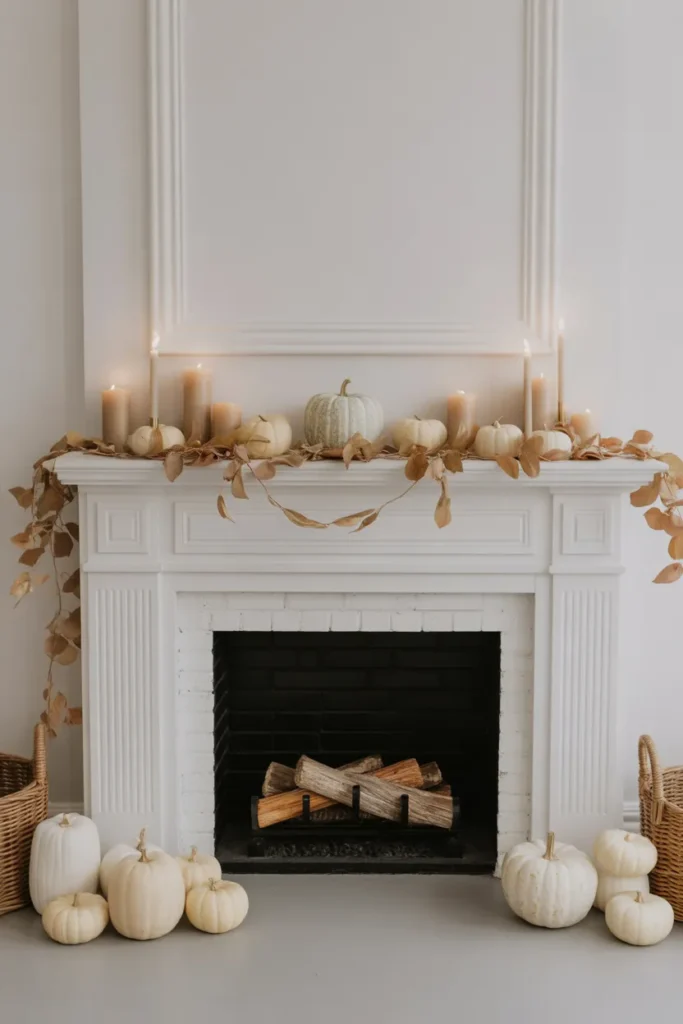 White Fireplace with Subtle Fall Accents