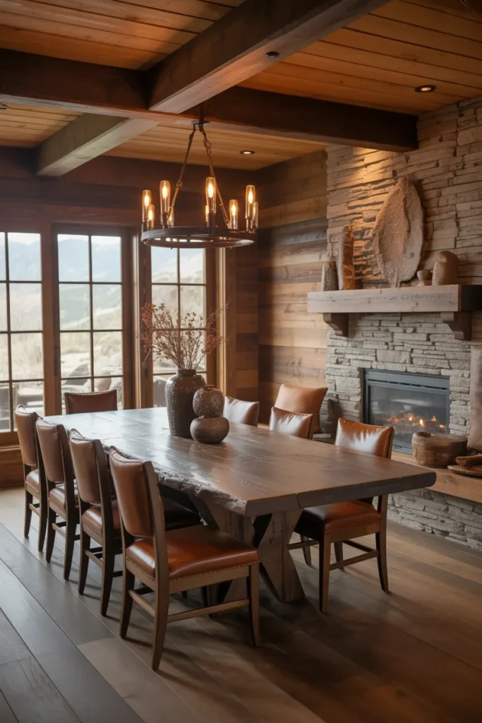  Rustic Lodge-Style Dining Room with Natural Stone